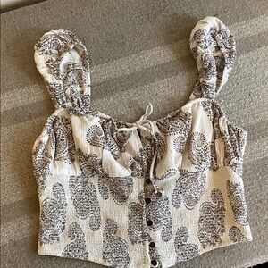 Divided Cream and Brown Patterned Crop Top